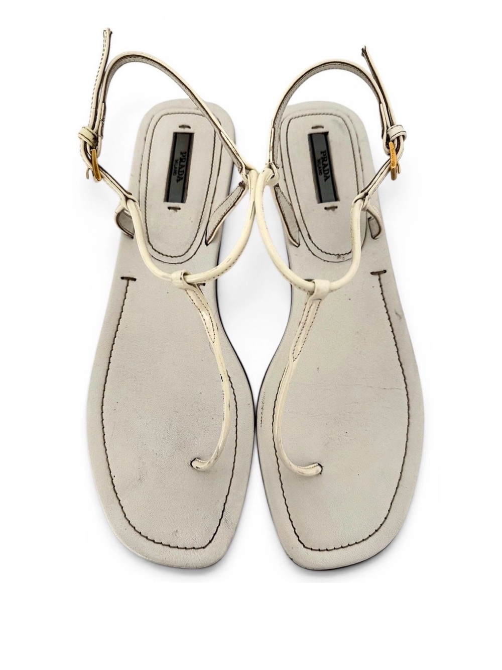 Prada EU 41 White Patent Leather Strappy T-Strap Gladiator Sandals Authentic